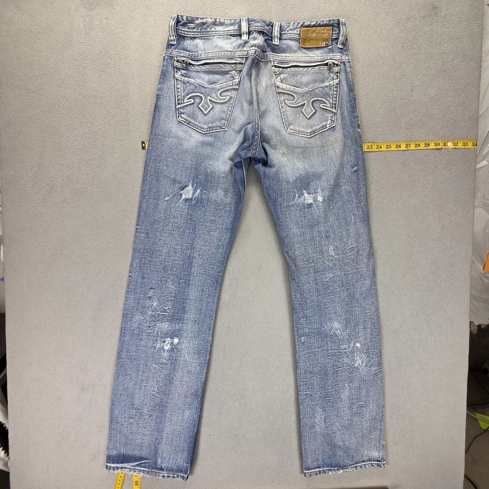 Diesel Jeans Mens 33x34 Blue Rayan Straight Distressed Button Fly Italy 0071J